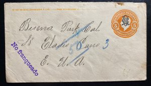 1915 Santiago Guanajuato Mexico Postal Stationery Cover To Buena Park CA