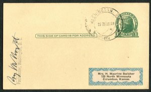 1951 Washington DC to Columbus KS Postal Card Roy M North Postmaster Signed 1c