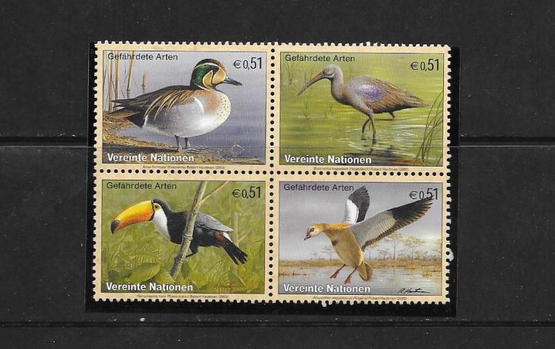 UNITED NATIONS 2003 ENDANGERED SPECIES - BIRDS-VIENNA OFFICE #329-32 BLOCK  MNH