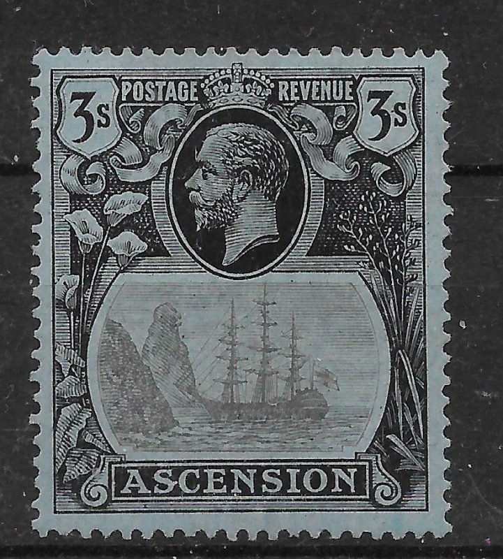 ASCENSION SG20c 1924 3/= GREY-BLACK & BLACK ON BLUE CLEFT ROCK VAR MTD MINT 