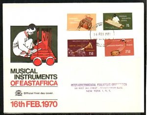 Kenya, Uganda, Tanz, Scott cat. 209-212. Music Instruments. First day cover. ^