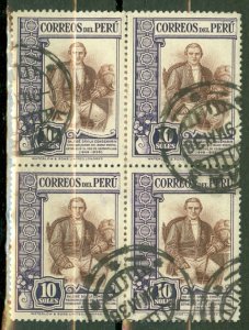 RD: Peru 373 used block of 4 CV $150