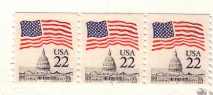 US#2115  22c strip of 3, #1 ,VF (MNH) CV $4.00