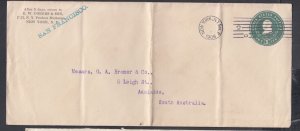 USA 1906/19 TWO POSTAL STATIONERY COVERS NEW YORK & NJ TO AUSTRALIA ONE UPRATED