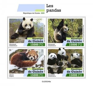 Guinea - 2020 Giant and Red Pandas - 4 Stamp Sheet - GU200248a