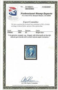 # 262, Unused, Fine, OG, H. Blind perfs. PSE Cert. CV $ 2750.00