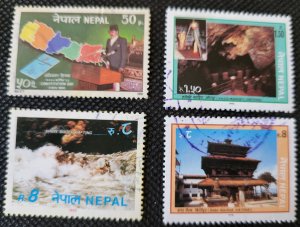 Nepal, 1991-93, remnant set of 4, #494,511,528,530, used, SCV$2.00