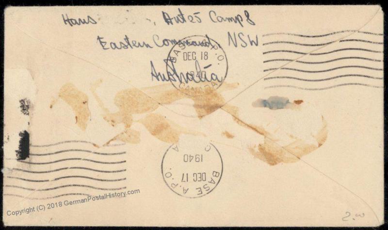 Australia Canada Germany WWII Airmail POW Internee Camp Kriegsgefangen Lag 80954