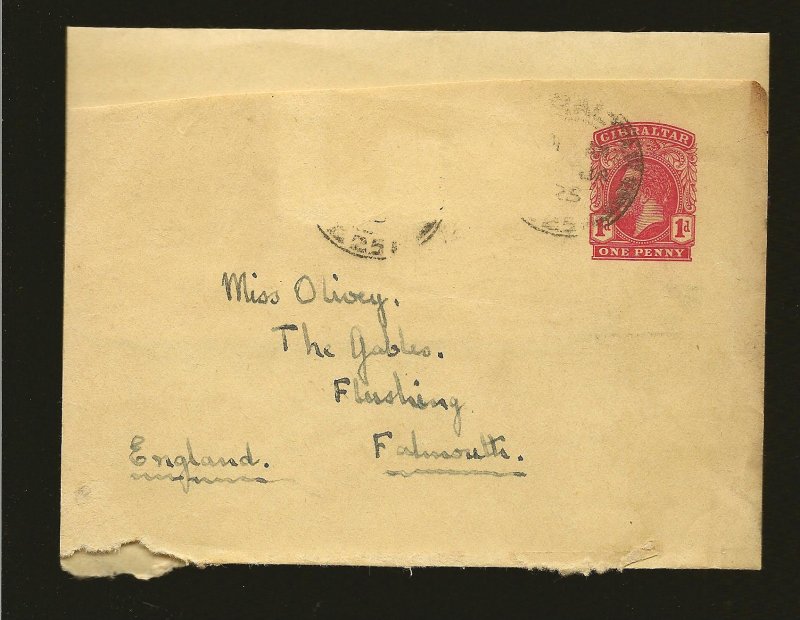 Gibraltar Postmark 1925 King George V Pre-stamped Newspaper Wrapper Entire