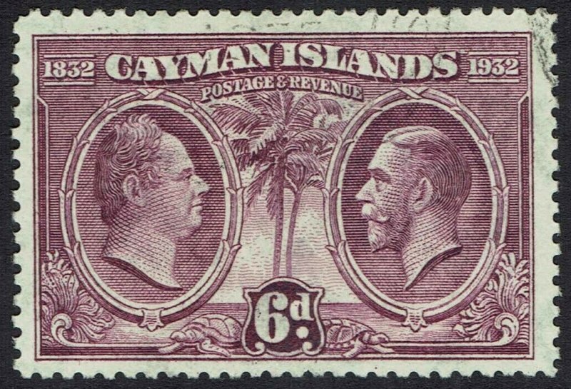 CAYMAN ISLANDS 1932 CENTENARY 6D USED  