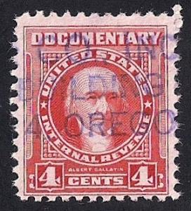 #R657 4 cents SUPERB CANCEL A. Gallatin, 1954  Documentary stamp used F-VF