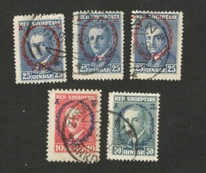 ALBANIA - 5 USED STAMPS - MORE ERRORS ON OVERPRINT - LOOK SCAN - 1928.