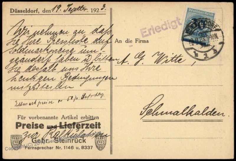 Germany Inflation Last Day Rate Sept 19 1923 Duesseldorf Cover 71518