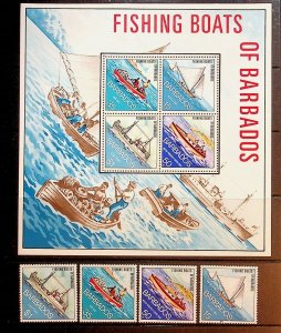 BARBADOS Sc 392-5+395a NH SET+S/S OF 1974 - BOATS