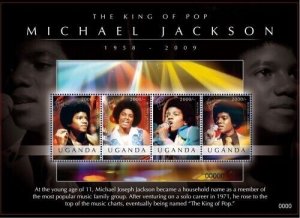 Uganda 2009 - Michael Jackson in Memoriam 1958 - Sheet of 4 stamp Scott 1902 MNH