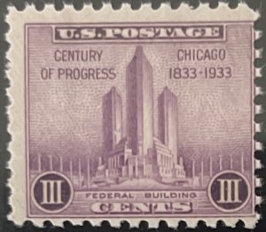 Scott #729 1933 3¢ Century of Progress Chicago Federal Building MNH OG