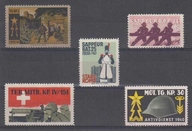 SWITZERLAND 1939-40 SOLDIER & MILITARY STAMPS 5 DIFFERENT ITEMS MINT & UNUSED 