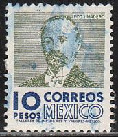 MEXICO 1101, $10 1950 Defin 9th Issue Unwmkd Fosfo Glazed. USED. F-VF. (1453)