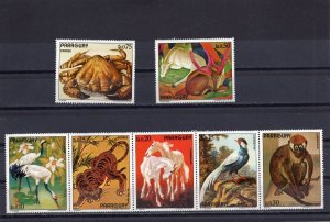 PARAGUAY 1972 PAINTINGS/ANIMALS SET OF 7 STAMPS MNH 