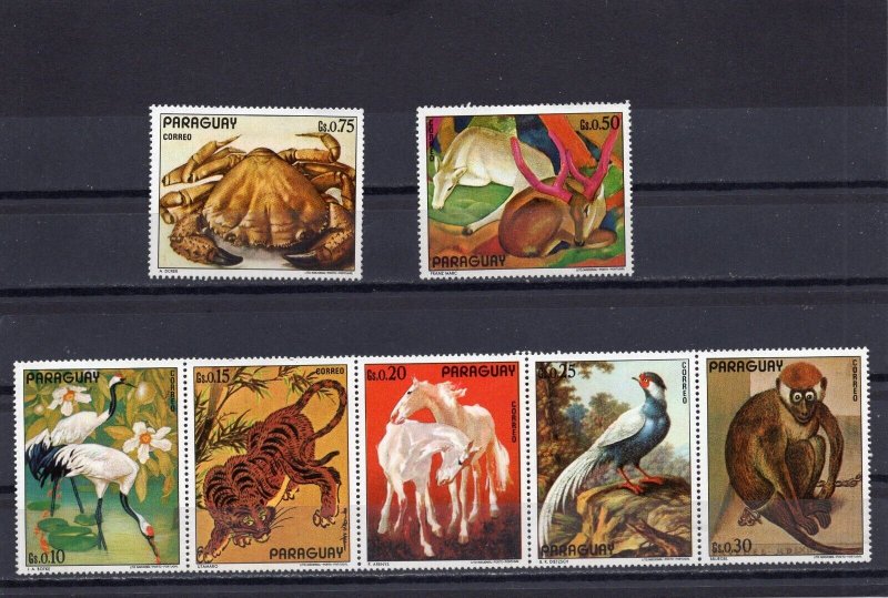 PARAGUAY 1972 PAINTINGS/ANIMALS SET OF 7 STAMPS MNH 