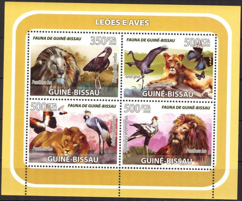 Guinea Bissau 2008 Birds and Lions Sheet MNH