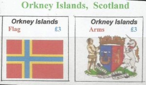 ORKNEY ISLANDS - Flag and Arms, Borders - Imperf 2v Sheet - M N H -Private Issue