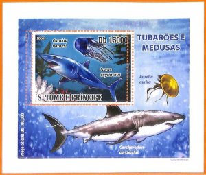 A6622 - SAO TOME & PRINCIPE, Error, 2009, MISSPERF SOUVENIR S: Sharks, Jellyfish