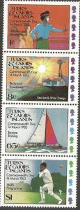 TURKS & CAICOS ISLANDS 558A, MNH, STRIP OF 4 STAMPS, COMMONWEALTH DAY, 1983