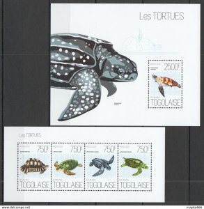 2013 Togo Fauna Reptiles Marine Life Sea Turtles Les Tortues Kb+Bl ** Tg638