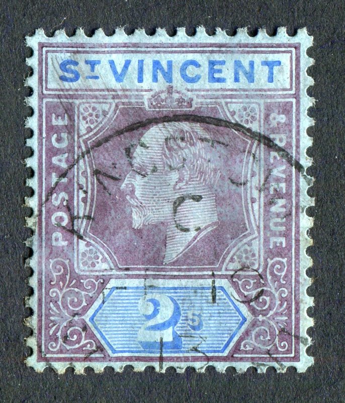 St Vincent 1904 KEVII. 2s purple & bright blue/blue. Used. MCCA. SG91.