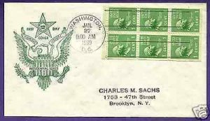 804b-6a  WASHINGTON 1c BOOKLET PANE/6 1939, FIDELITY FIRS...