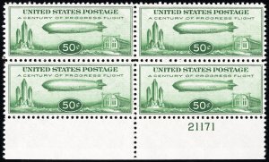 US Stamps # C18 Airmail MNH VF/XF Plate Block Of 4 Post Office Fresh