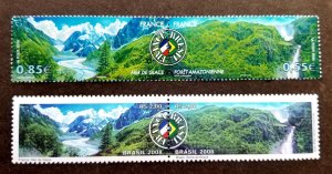 France Brazil Joint Issue Environmental 2008 Waterfall River Mountain (stamp MNH