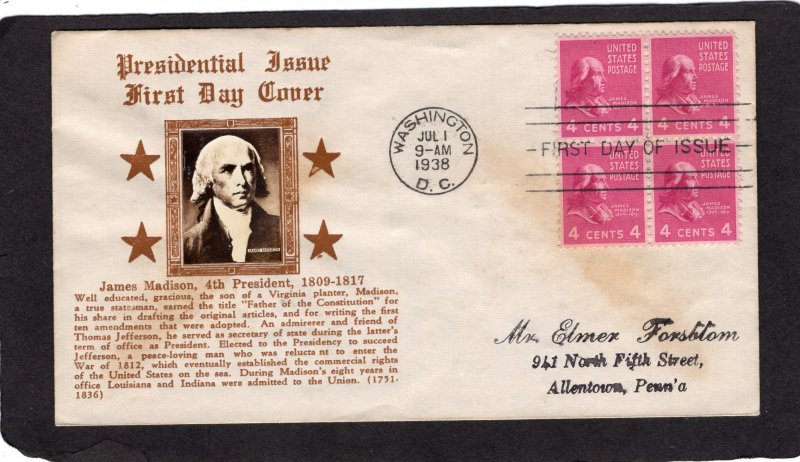 808 James Madison, FDC blk/4 Crosby addressed