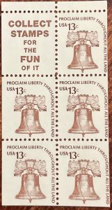 US #1595d MNH Bklt Pane of 5 + Label Liberty Bell SCV $1.75 L42