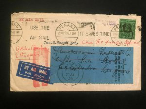 1935 Penang Straits Settlements Malaya Airmail cover to Addis Ababa Ethiopia