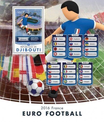 Djibouti Sports EURO 2016 France Football Soccer MNH stamp set