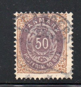 Denmark Sc 51b 1902 50more brown & violet stamp used