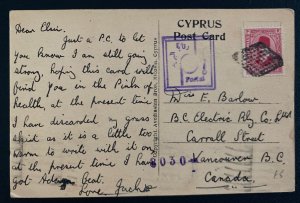 1930s Egypt RPPC Postcard Censored Cover To Vancouver Canada St Paul Church