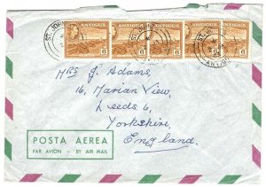 Antigua 1963 Airmail cover to UK franked 30c in 5x 6c orange illegally overlap