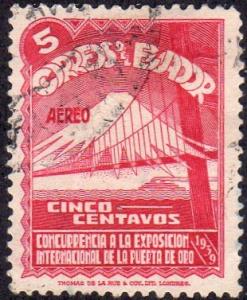 Ecuador C74 - Used - 5c Golden Gate Bridge / Mountain Peak (1939) (cv $0.30)