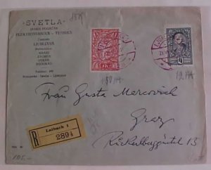 YUGOSLAVIA 1928 JUNE 28 RED LJUBLJANA TO HUNGARY REGISTERED COVER