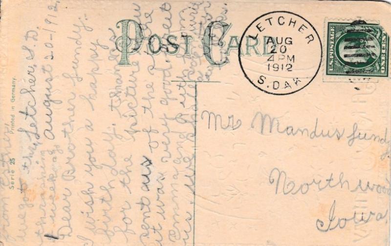 United States South Dakota Letcher 1912 duplex  PC  Some edge wear and stamp ...