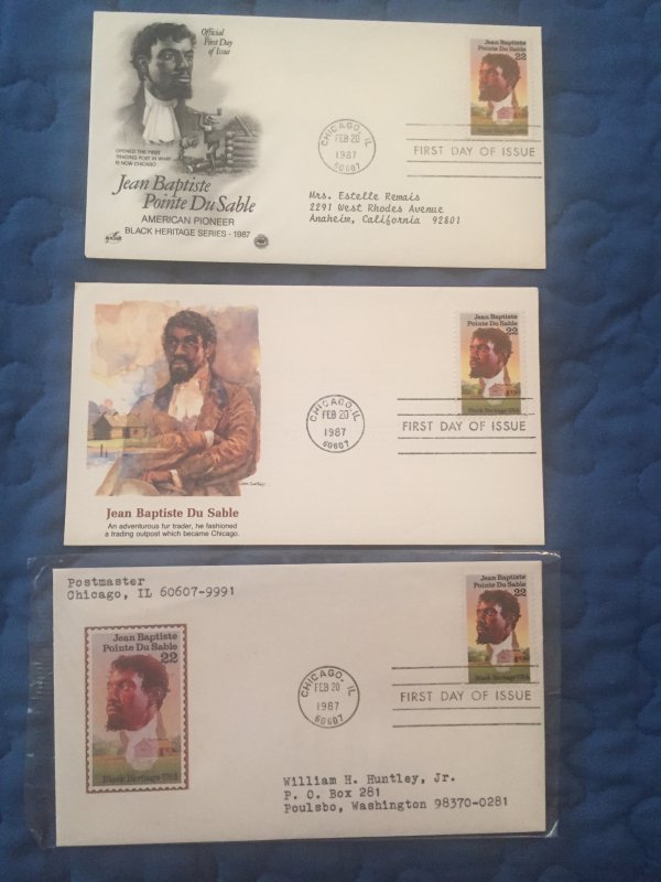 3 FDC Jean Baptiste Pointe Du Sable FOUNDER of Chicago