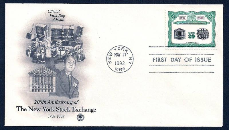 UNITED STATES FDC 29¢ NY Stock Exchange 1992 Postal Society