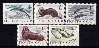 RUSSIA : Sc.#3882-3886 SEA OTTER NARWHALS WALRUS, MNH