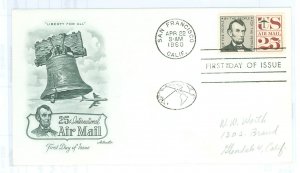 US C59 1960 International Airmail, Lincoln, pencil address.