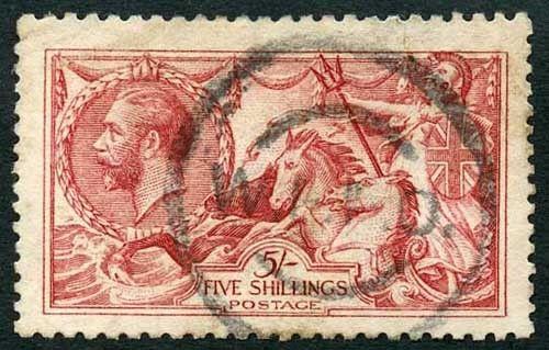 SG409 5/- Bright - carmine DLR Seahorse Fine used