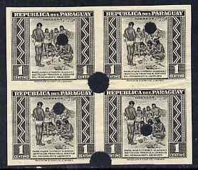 Paraguay 1944-45 Native Postmen 1c black imperf proof blo...