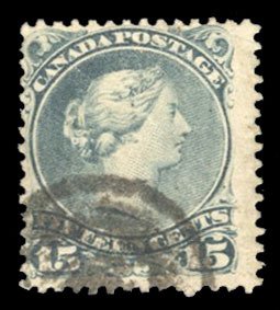 Canada #30b Cat$75, 1868 15c blue gray, used